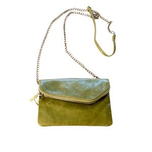 HOBO International Daria Leather Clutch/Crossbody Geometric Pattern Silver Chain